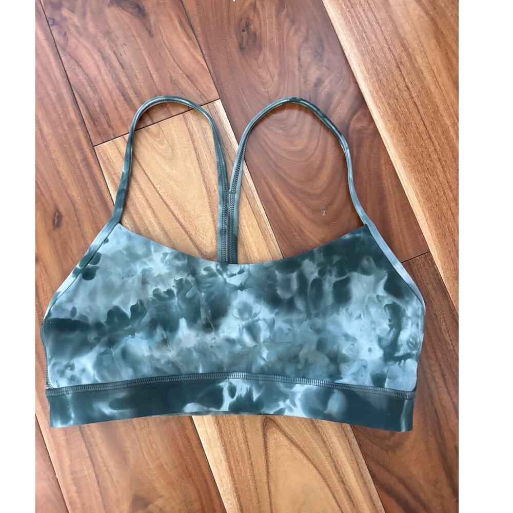 Lululemon Energy Bra Green Tie Dye Sports Bra Size 4 Crisscross Strappy Back